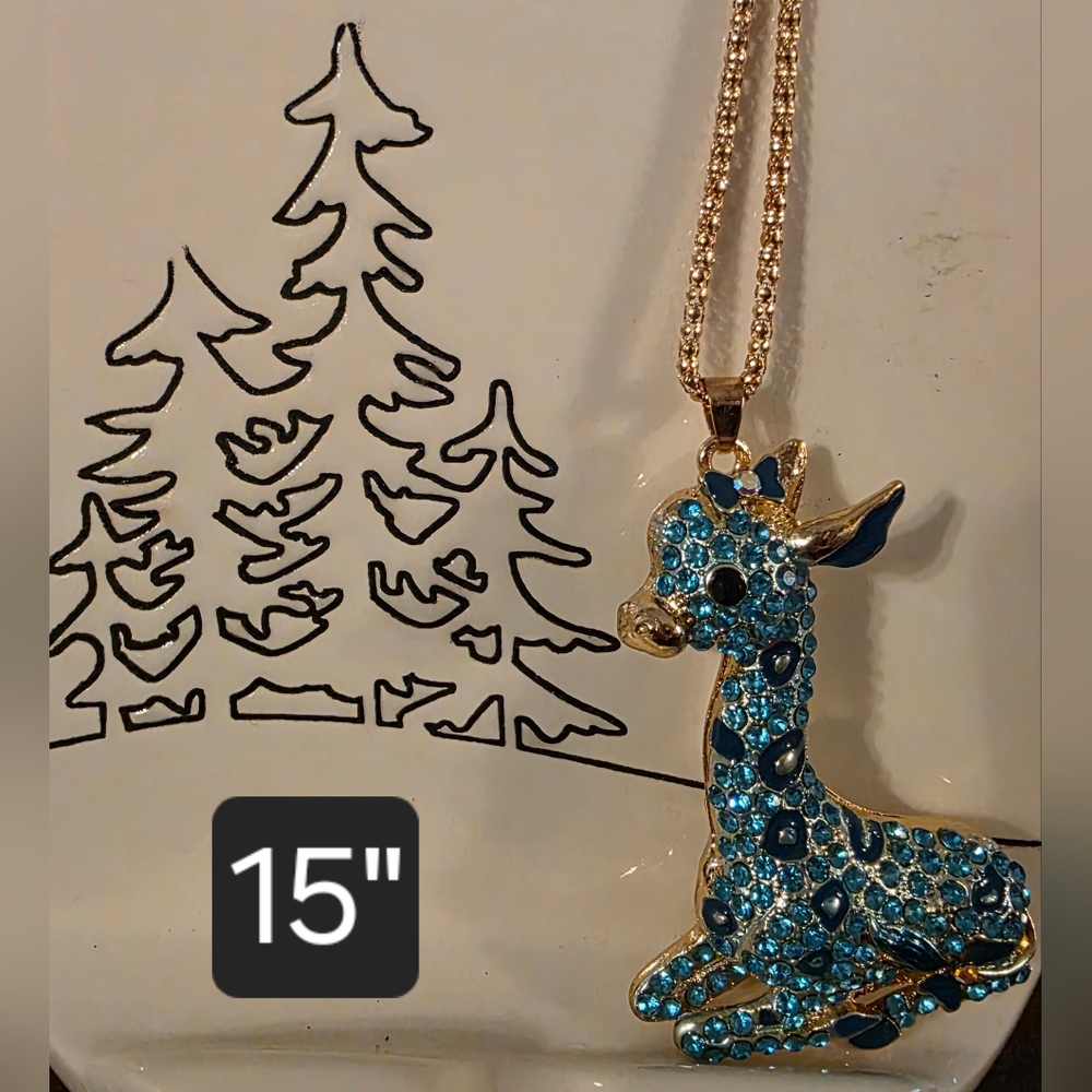 BETSY JOHNSON Blue and Gold Tone Giraffe Pendant Necklace